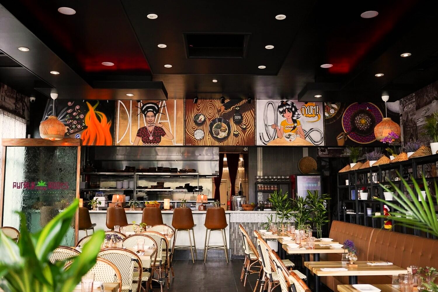 Open kitchen and bar at Purple Roots