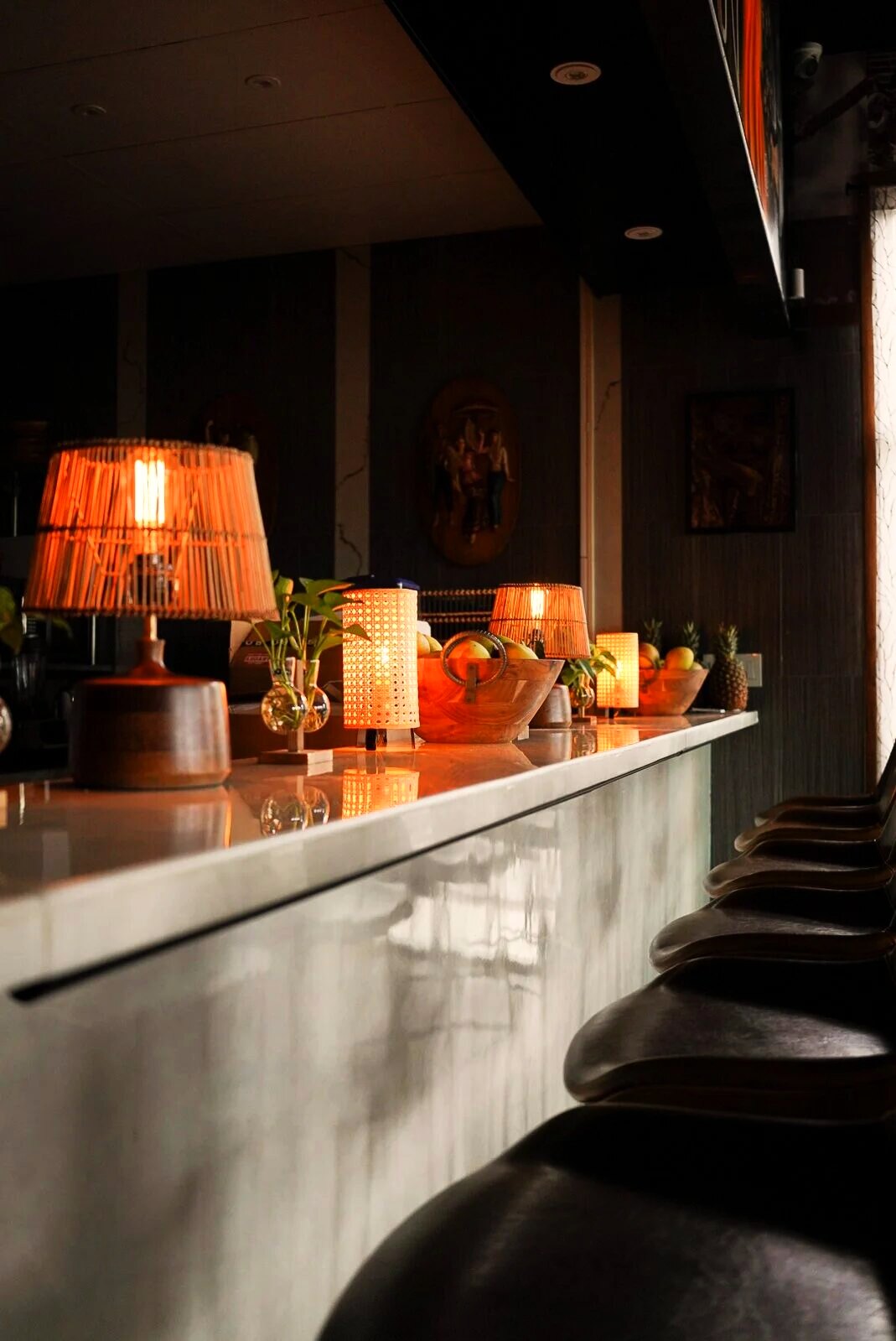 Cozy candlelit bar seating