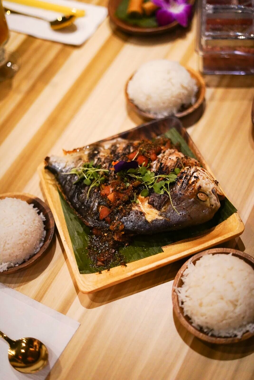 Grilled dish on banana leaf